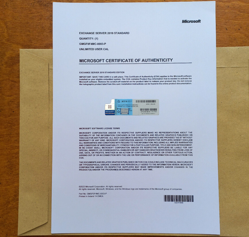 Microsoft Exchange Server 2019 STANDARD w Retail Unlimtd CAL GMGF0F4MC Authentic