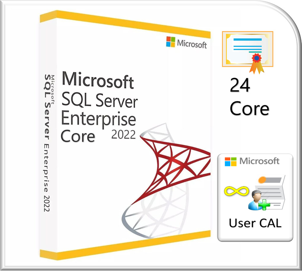 Microsoft SQL Server 2022 Enterprise Core, 24 Core License, Unlimited CALs
