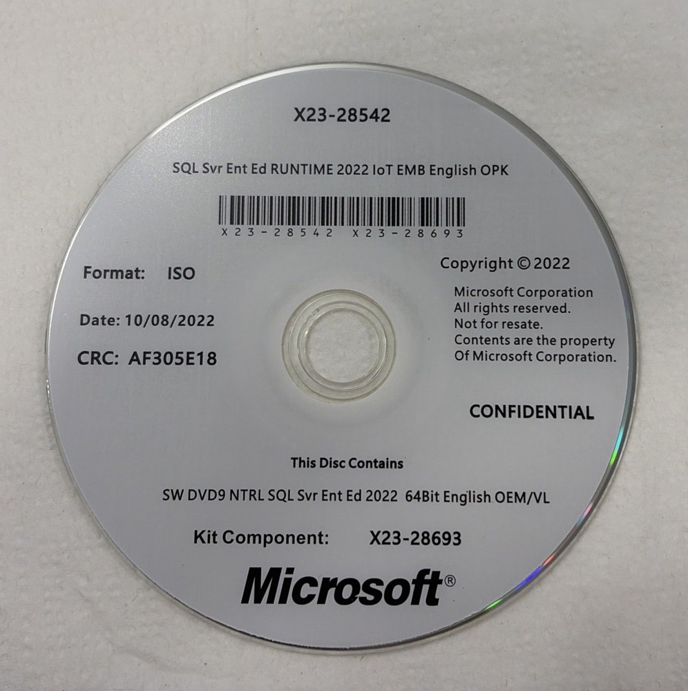 Microsoft SQL Server 2022 Enterprise OEM – DVD + COA Product Key (96 Core)