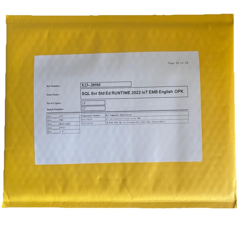 SQL Server Standard 2022 IoT OEM Runtime Kit (ENGLISH) DVD+Docs+Hardware