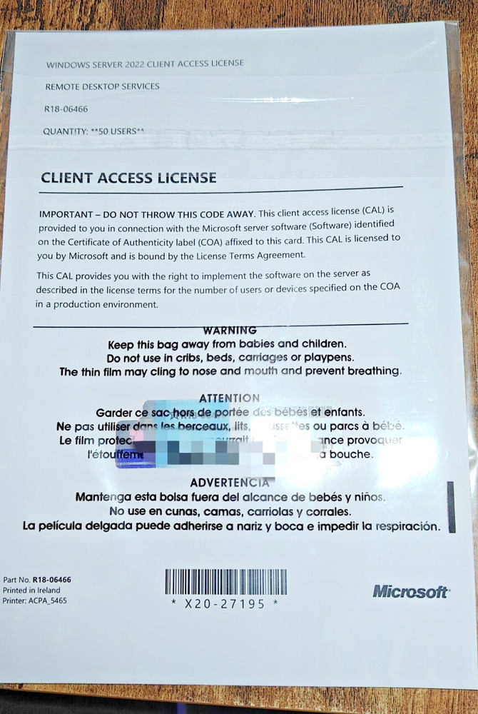 Windows Server 2022 – Remote Desktop Client Access Licenses (50 Users) INTL