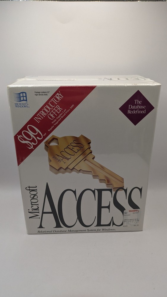 Vintage Microsoft Access v1.0 DBMS Software for Windows – New Sealed Box