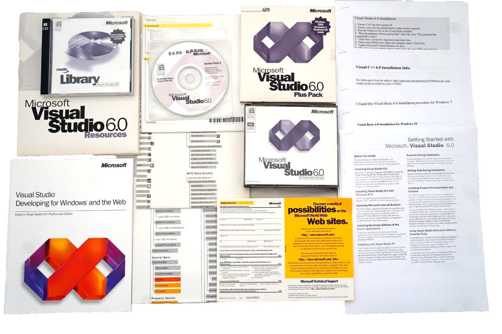 Microsoft Visual Studio Enterprise 6.0 6 Windows 95 thru 11 Retail 10 CD’s + KEY