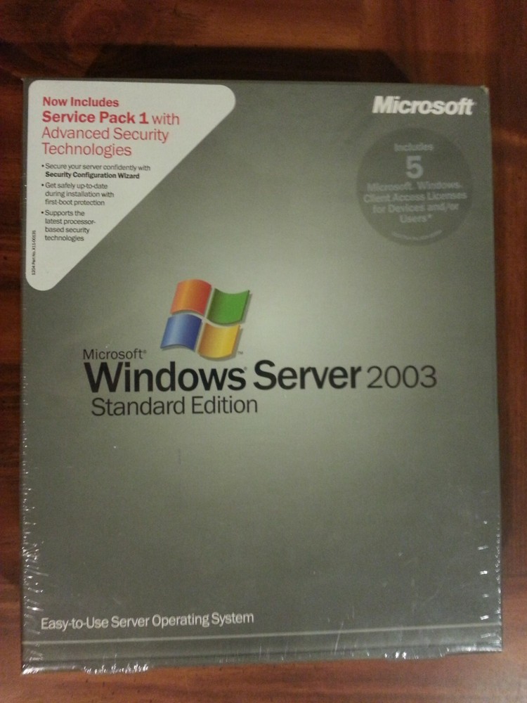 NEW Microsoft Windows Server 2003 Standard w’ SP1 5 CAL P73-01071 SEALED BOX