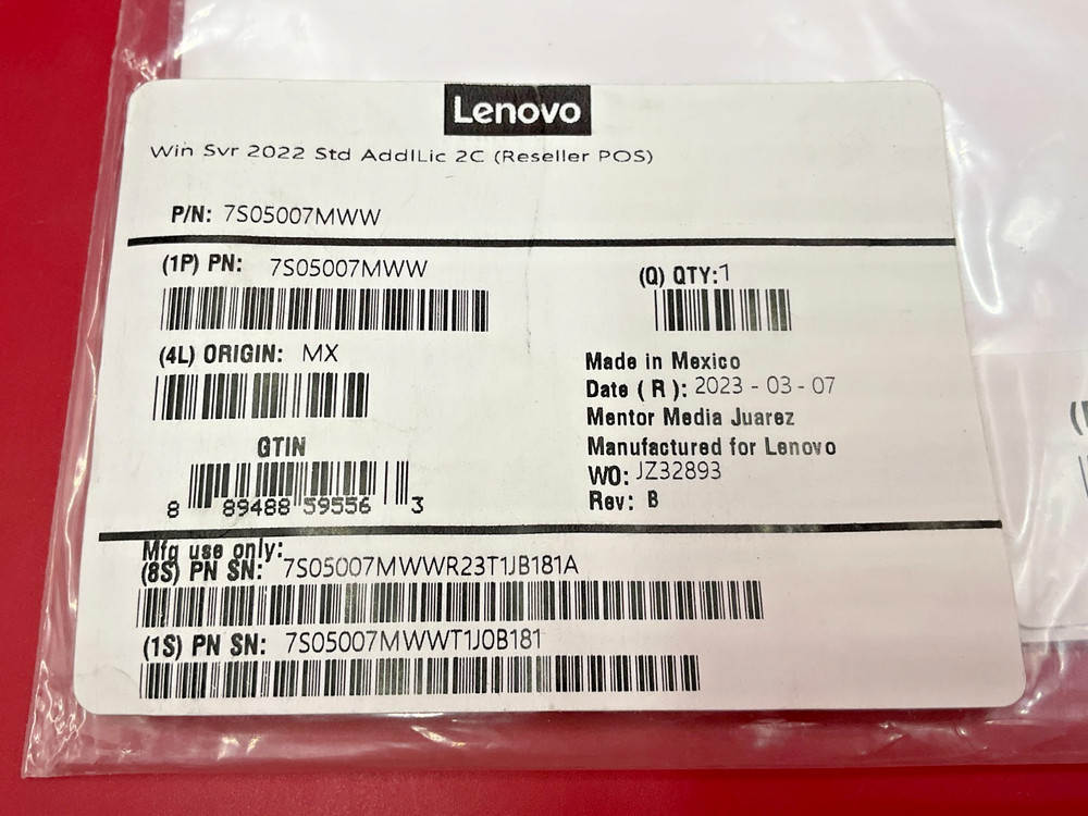 Lenovo Microsoft Windows Server 2022 Standard Edition 2 Cores 7S05007MWW