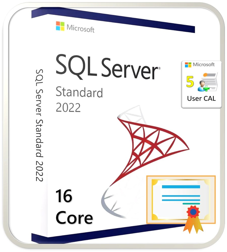 Microsoft SQL Server 2022 Standard – 16 Core – 5 User CALs – DVD