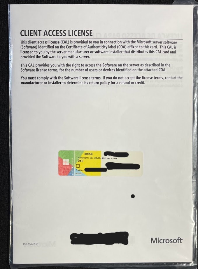 Microsoft SQL Server 2017 Standard Five (5) User CAL / 228-11033 / 0RRJ8