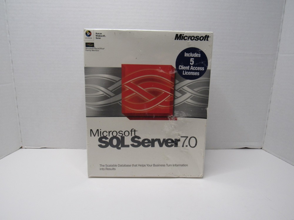 Microsoft SQL Server 7.0 1998 Sealed New Old Stock CD-ROM BackOffice 5 Client