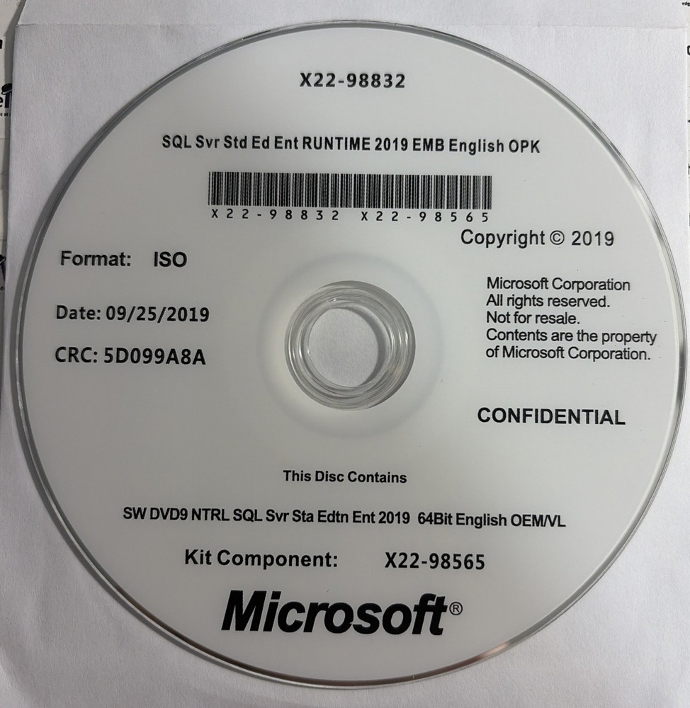 Microsoft SQL Server 2019 Standard Embedded Runtime OPK Kit P6L-00036 Sealed