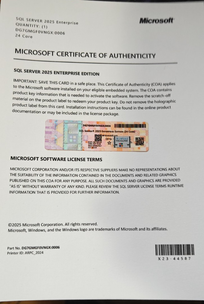 Microsoft SQL Server 2025 Enterprise Edition – 24 Core Server License (No Media)