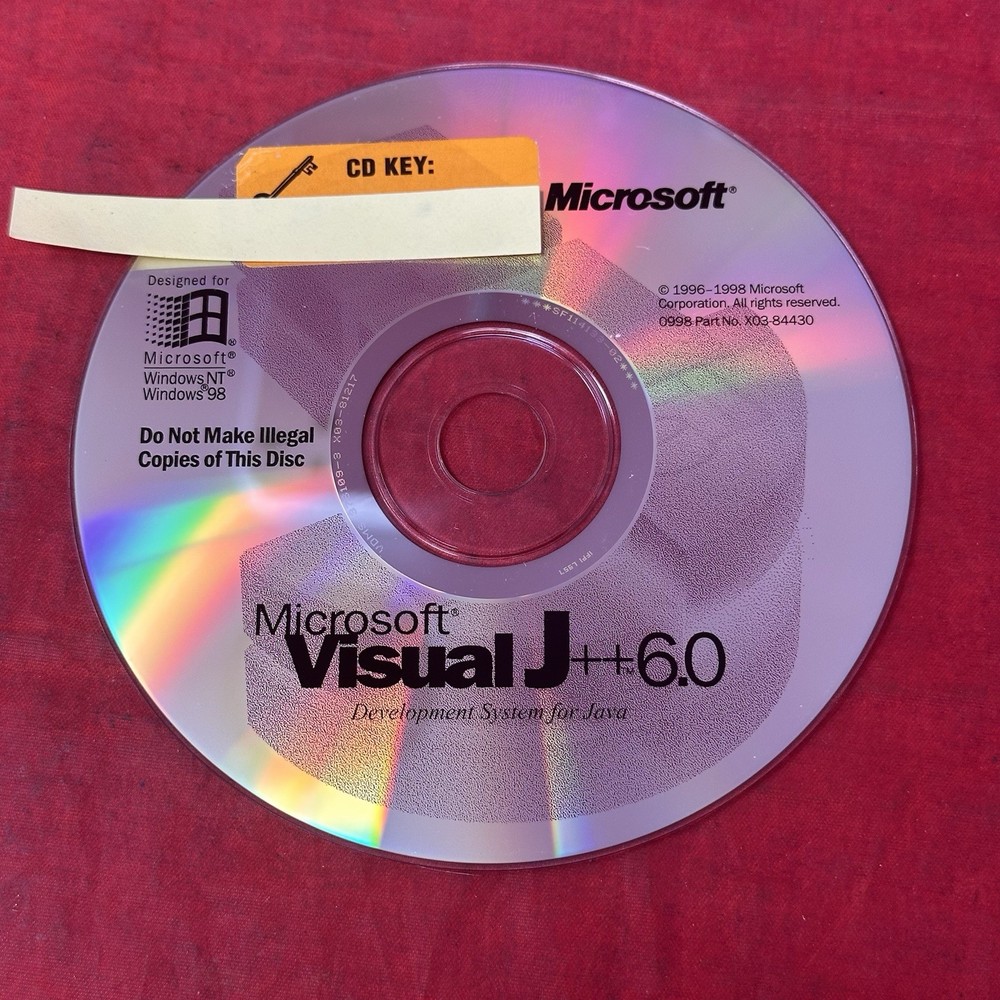 Microsoft Visual J++ 6.0 Programming Software CD J 6 for Windows with CD-Key
