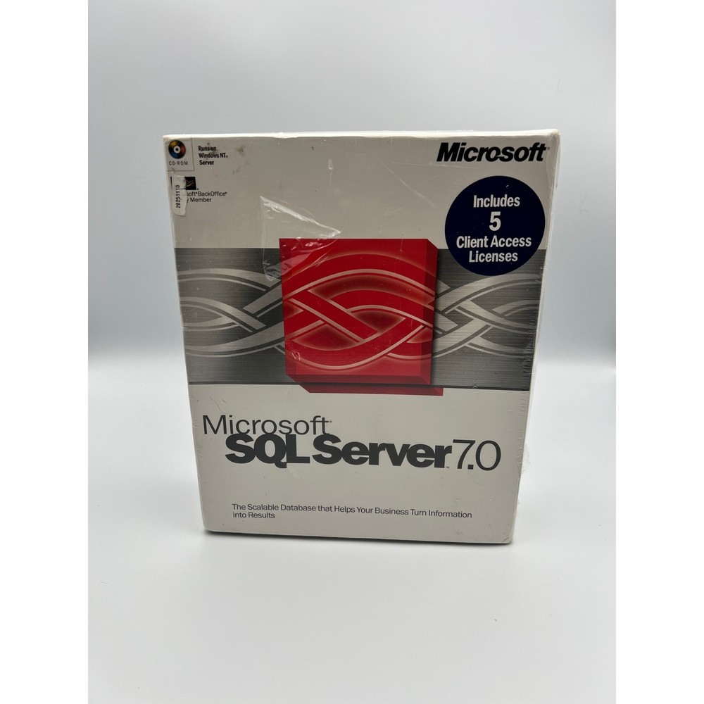 Vintage Microsoft SQL Server 7.0 Sealed Software Box 5 Client Licenses